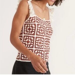 NWT Marine Layer Brown Cream Archive Cora Ruffle Crochet Tank Top